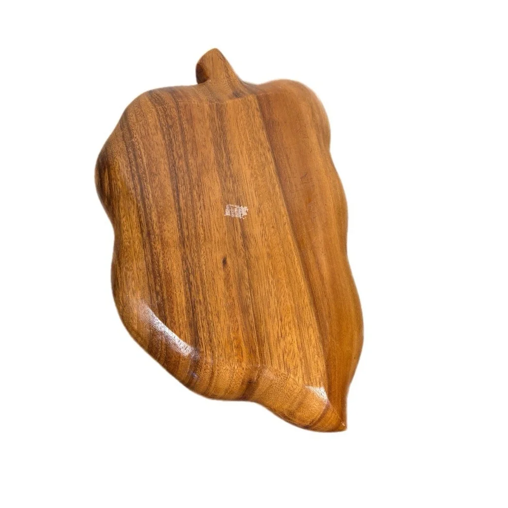 Vintage Napcoware Wood Leaf  Shaped Platter‎ Mother Of Pearl Dipping Bowl MCM